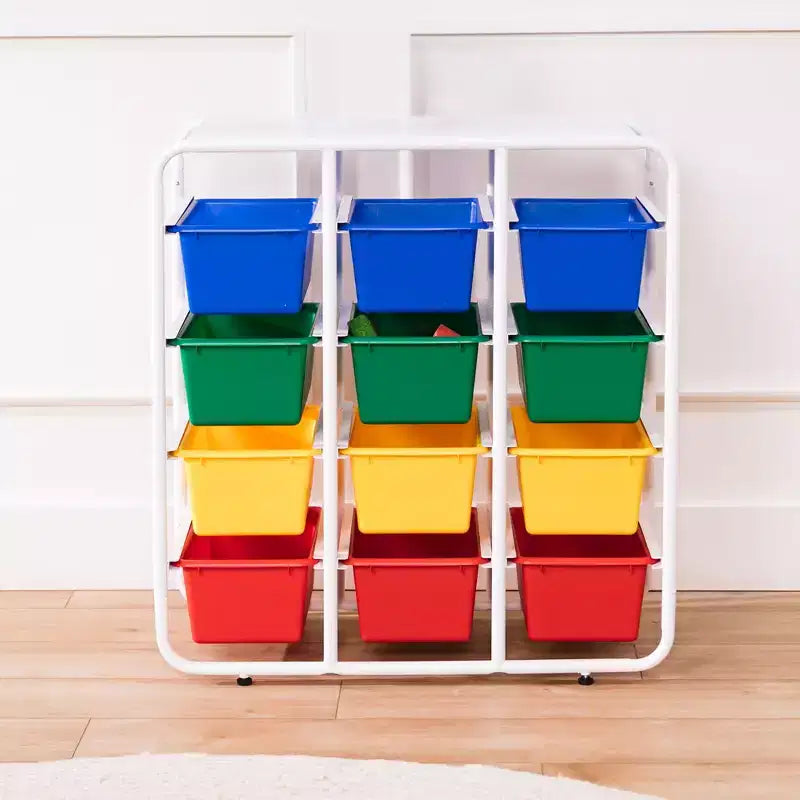 ECR4Kids Scaffale a 4 Ripiani con 12 Contenitori, 4x3, Organizzazione Multiuso