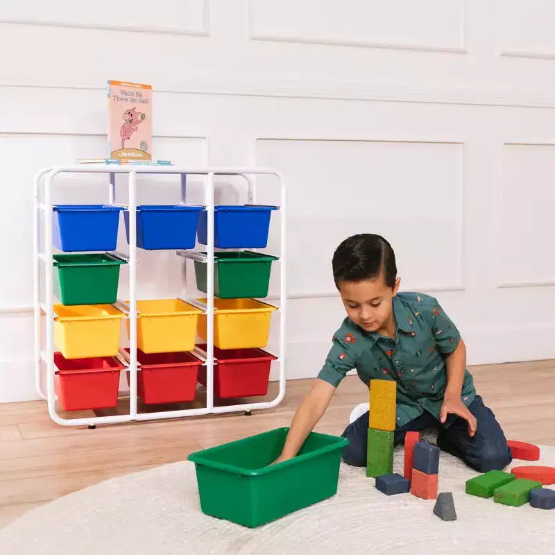 ECR4Kids Scaffale a 4 Ripiani con 12 Contenitori, 4x3, Organizzazione Multiuso