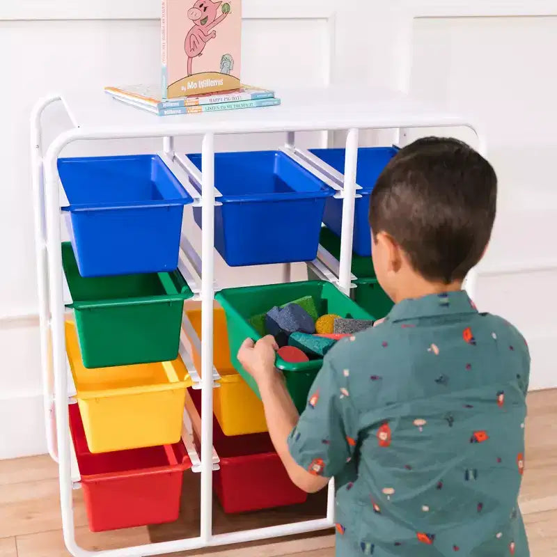 ECR4Kids Scaffale a 4 Ripiani con 12 Contenitori, 4x3, Organizzazione Multiuso