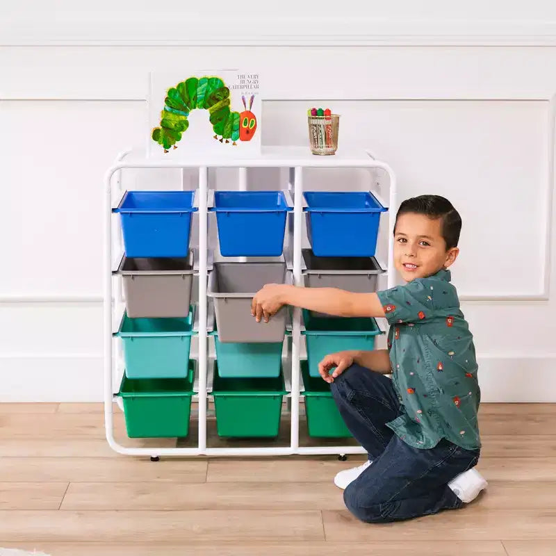 ECR4Kids Scaffale a 4 Ripiani con 12 Contenitori, 4x3, Organizzazione Multiuso