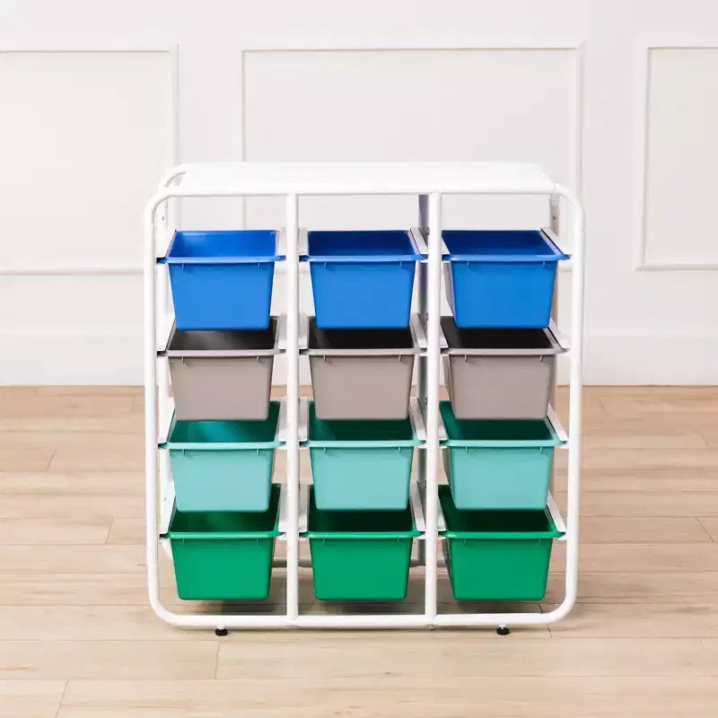 ECR4Kids Scaffale a 4 Ripiani con 12 Contenitori, 4x3, Organizzazione Multiuso