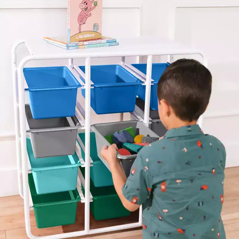 ECR4Kids Scaffale a 4 Ripiani con 12 Contenitori, 4x3, Organizzazione Multiuso