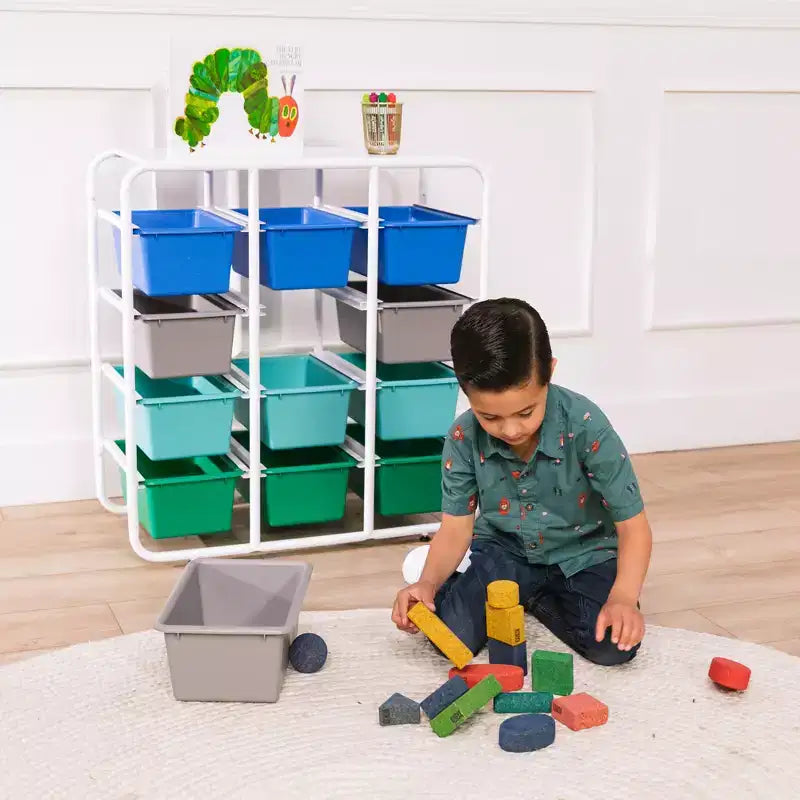 ECR4Kids Scaffale a 4 Ripiani con 12 Contenitori, 4x3, Organizzazione Multiuso