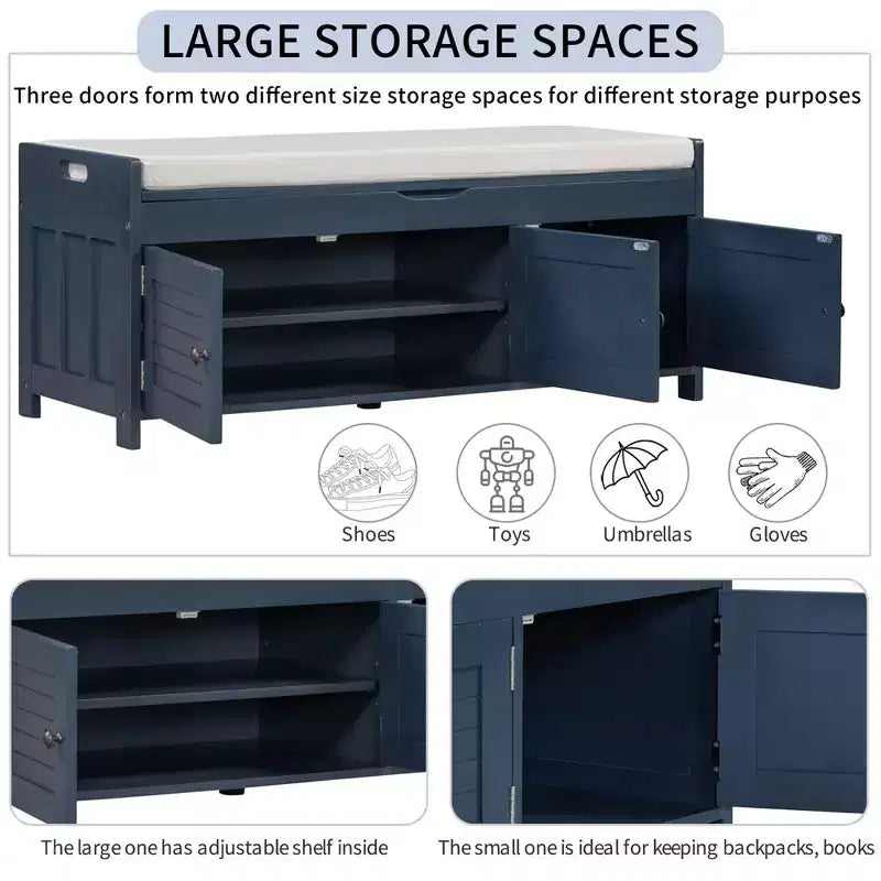 Panca Contenitore in Legno, Panca da Ingresso Imbottita con Cuscino Rimovibile, Scarpiera con Contenitore Nascosto per Ingresso, Camera da Letto, Soggiorno