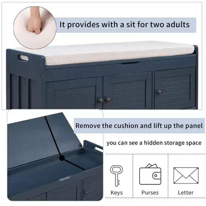 Panca Contenitore in Legno, Panca da Ingresso Imbottita con Cuscino Rimovibile, Scarpiera con Contenitore Nascosto per Ingresso, Camera da Letto, Soggiorno