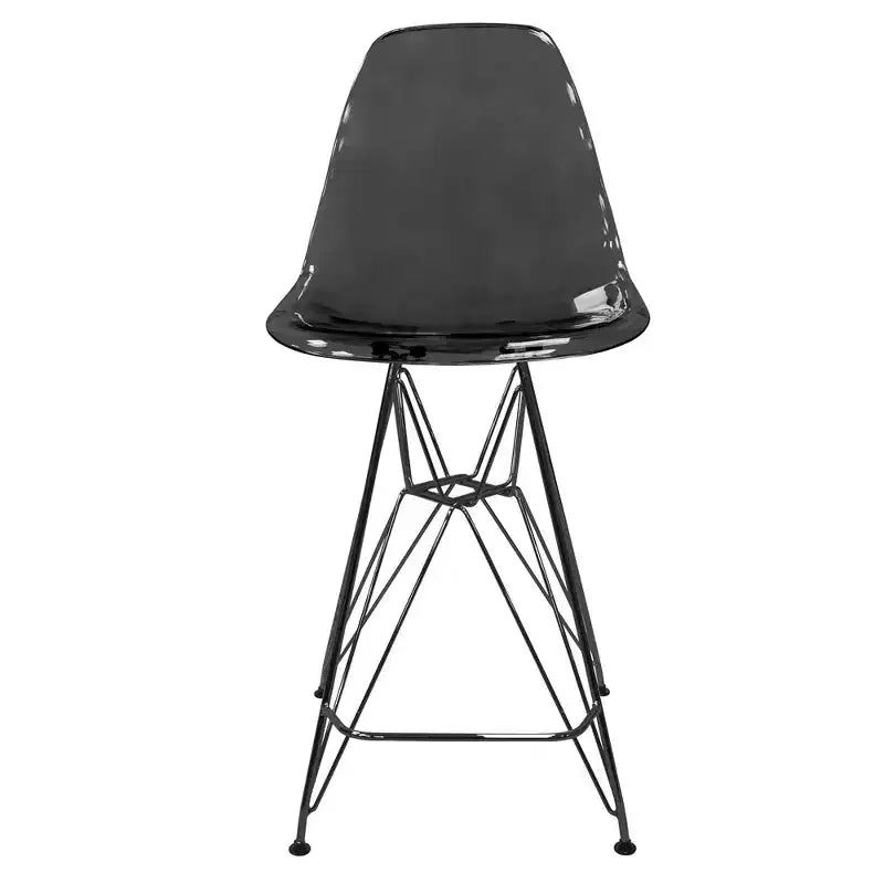 Sgabello da bar LeisureMod Cresco Mid-Century Modern in acrilico, altezza bancone, con base in acciaio nero, perfetto per cucina, sala da pranzo, bar o salotto