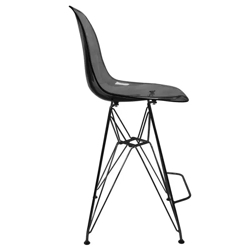 Sgabello da bar LeisureMod Cresco Mid-Century Modern in acrilico, altezza bancone, con base in acciaio nero, perfetto per cucina, sala da pranzo, bar o salotto