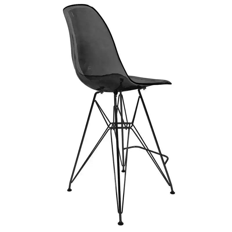 Sgabello da bar LeisureMod Cresco Mid-Century Modern in acrilico, altezza bancone, con base in acciaio nero, perfetto per cucina, sala da pranzo, bar o salotto