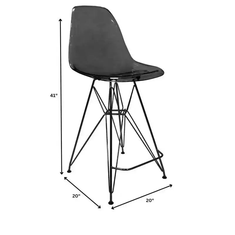 Sgabello da bar LeisureMod Cresco Mid-Century Modern in acrilico, altezza bancone, con base in acciaio nero, perfetto per cucina, sala da pranzo, bar o salotto