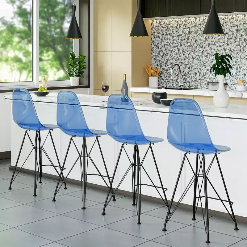 Sgabello da bar LeisureMod Cresco Mid-Century Modern in acrilico, altezza bancone, con base in acciaio nero, perfetto per cucina, sala da pranzo, bar o salotto
