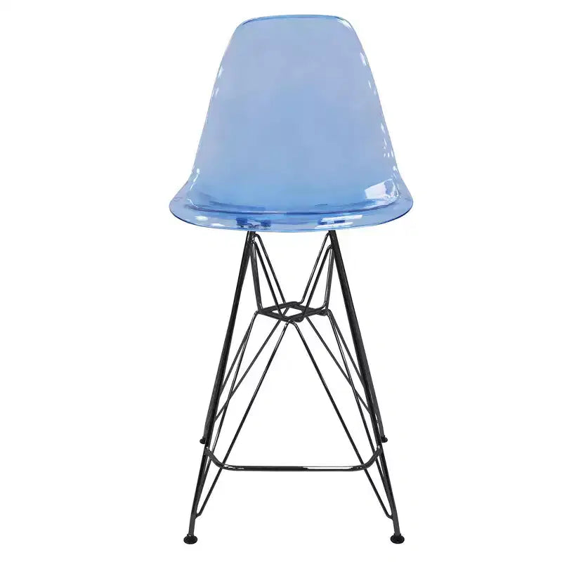 Sgabello da bar LeisureMod Cresco Mid-Century Modern in acrilico, altezza bancone, con base in acciaio nero, perfetto per cucina, sala da pranzo, bar o salotto