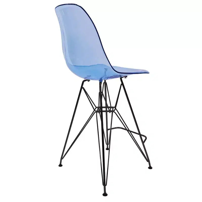 Sgabello da bar LeisureMod Cresco Mid-Century Modern in acrilico, altezza bancone, con base in acciaio nero, perfetto per cucina, sala da pranzo, bar o salotto