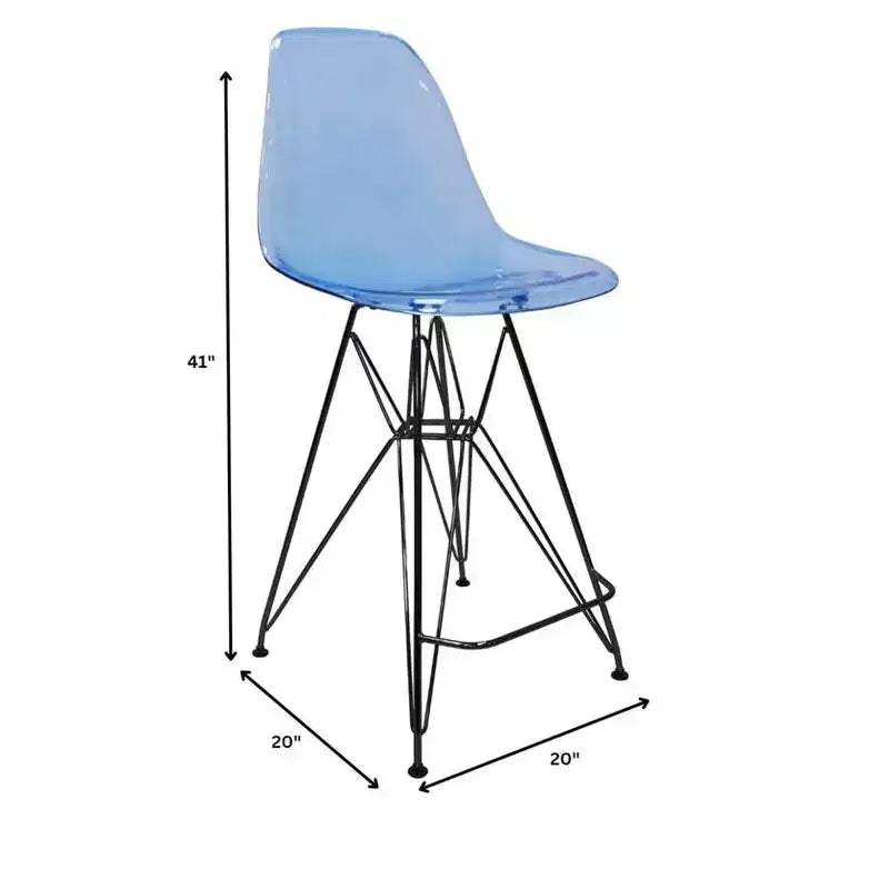 Sgabello da bar LeisureMod Cresco Mid-Century Modern in acrilico, altezza bancone, con base in acciaio nero, perfetto per cucina, sala da pranzo, bar o salotto