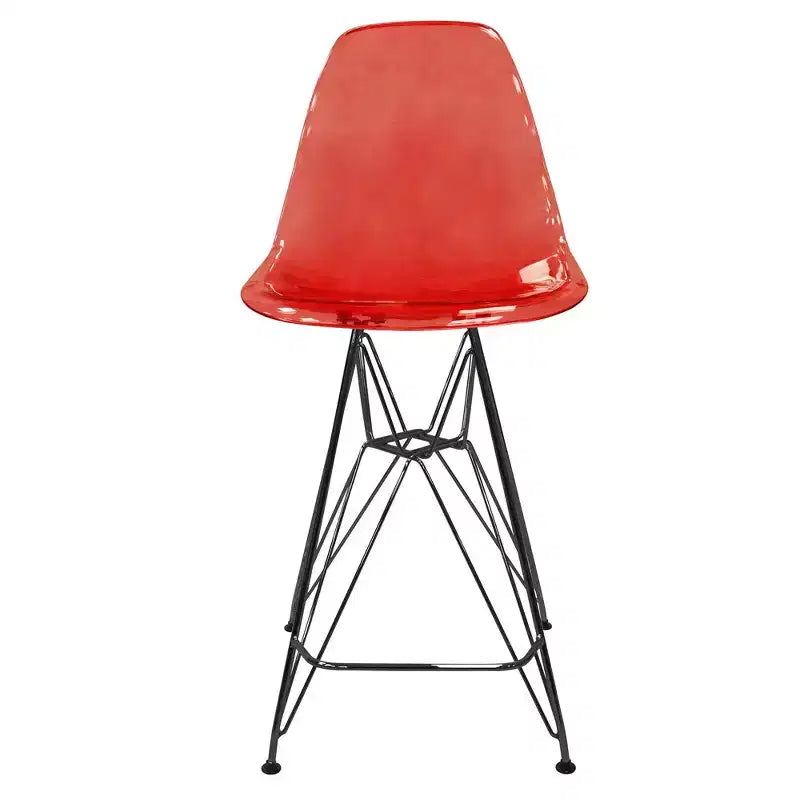 Sgabello da bar LeisureMod Cresco Mid-Century Modern in acrilico, altezza bancone, con base in acciaio nero, perfetto per cucina, sala da pranzo, bar o salotto
