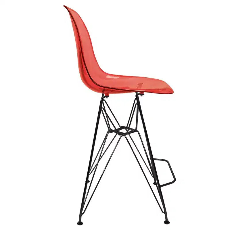 Sgabello da bar LeisureMod Cresco Mid-Century Modern in acrilico, altezza bancone, con base in acciaio nero, perfetto per cucina, sala da pranzo, bar o salotto
