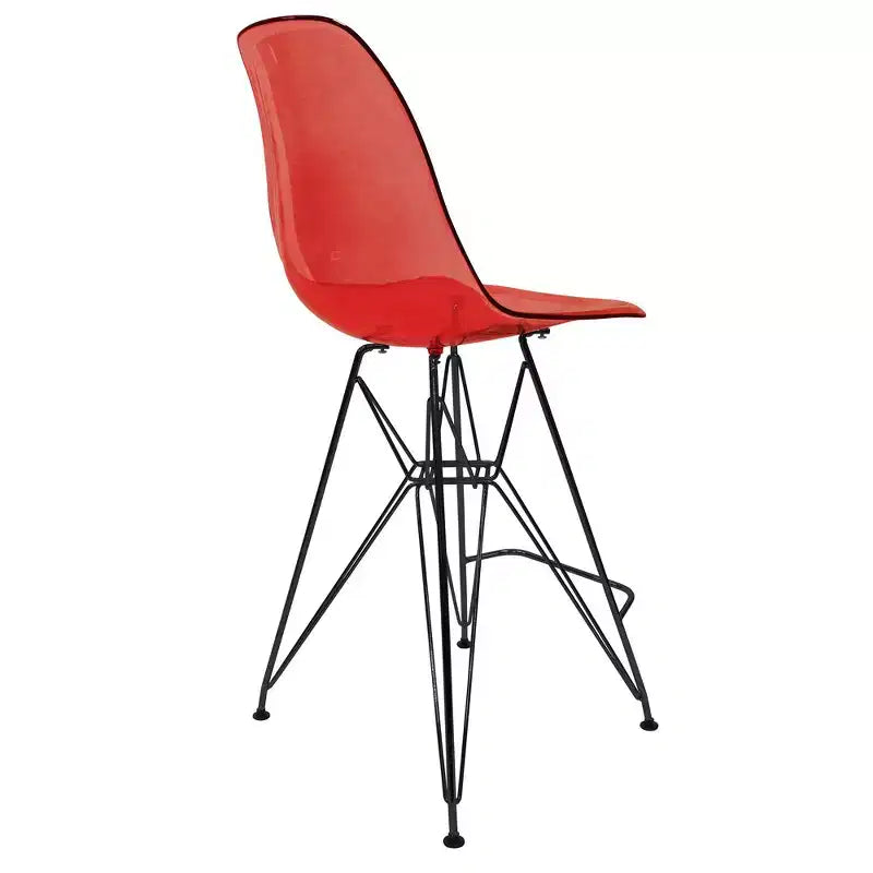Sgabello da bar LeisureMod Cresco Mid-Century Modern in acrilico, altezza bancone, con base in acciaio nero, perfetto per cucina, sala da pranzo, bar o salotto