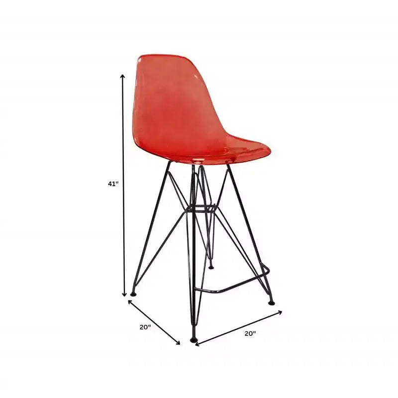 Sgabello da bar LeisureMod Cresco Mid-Century Modern in acrilico, altezza bancone, con base in acciaio nero, perfetto per cucina, sala da pranzo, bar o salotto