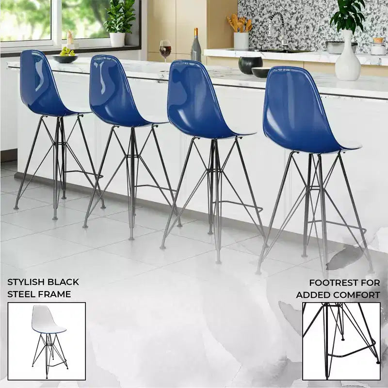 Sgabello da bar LeisureMod Cresco Mid-Century Modern in acrilico, altezza bancone, con base in acciaio nero, perfetto per cucina, sala da pranzo, bar o salotto
