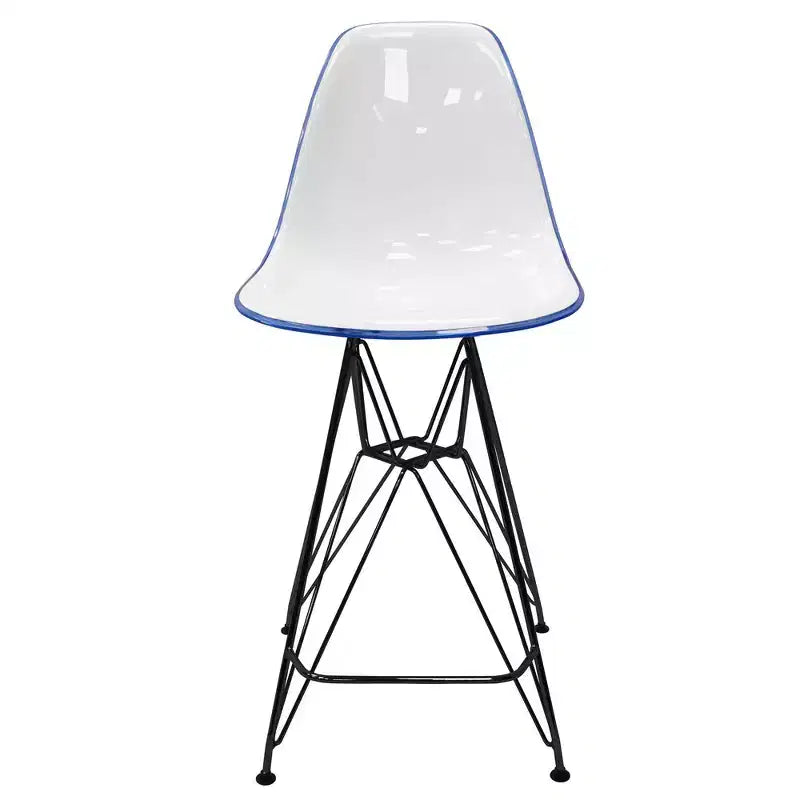 Sgabello da bar LeisureMod Cresco Mid-Century Modern in acrilico, altezza bancone, con base in acciaio nero, perfetto per cucina, sala da pranzo, bar o salotto