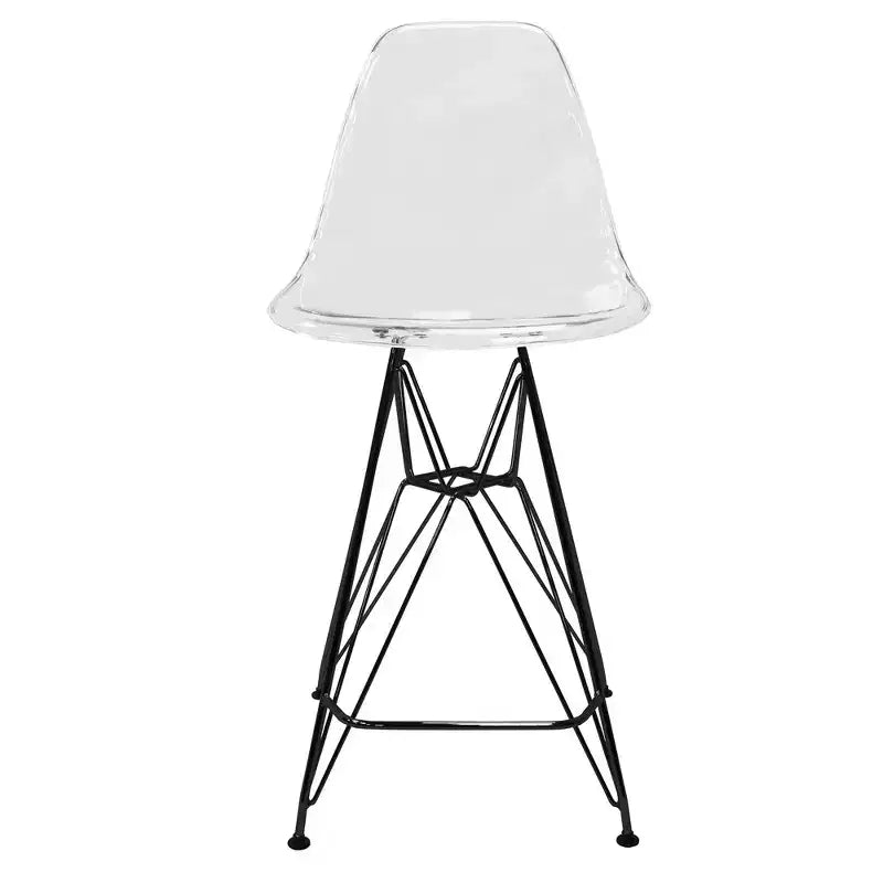 Sgabello da bar LeisureMod Cresco Mid-Century Modern in acrilico, altezza bancone, con base in acciaio nero, perfetto per cucina, sala da pranzo, bar o salotto