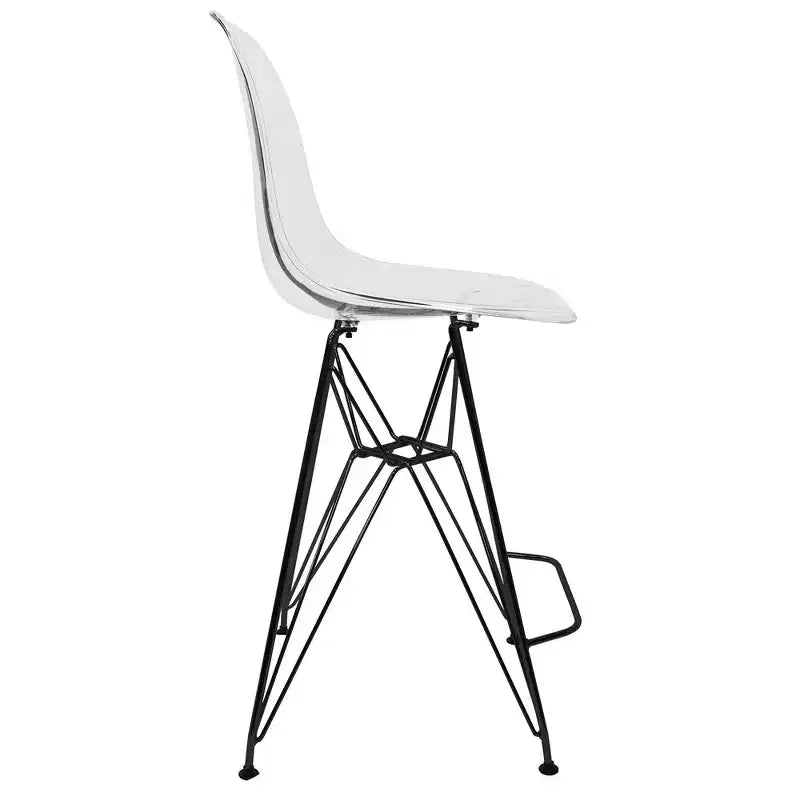 Sgabello da bar LeisureMod Cresco Mid-Century Modern in acrilico, altezza bancone, con base in acciaio nero, perfetto per cucina, sala da pranzo, bar o salotto