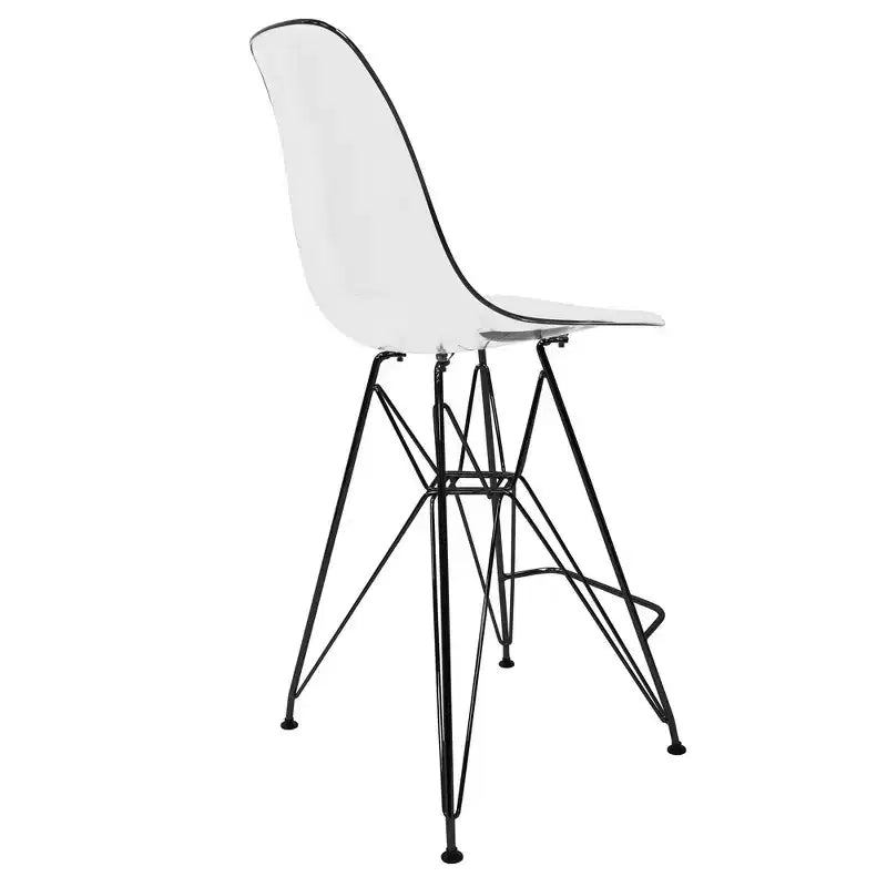 Sgabello da bar LeisureMod Cresco Mid-Century Modern in acrilico, altezza bancone, con base in acciaio nero, perfetto per cucina, sala da pranzo, bar o salotto