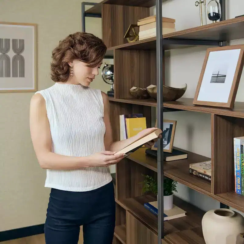 Libreria in Legno, Base Contenitore, Ripiani Regolabili