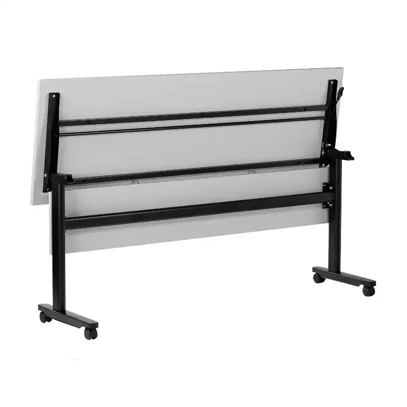 Tavolo per formazione Emma and Oliver impilabile con ribaltamento, resistente, con pannello privacy, gambe a T, piano del tavolo, struttura in metallo