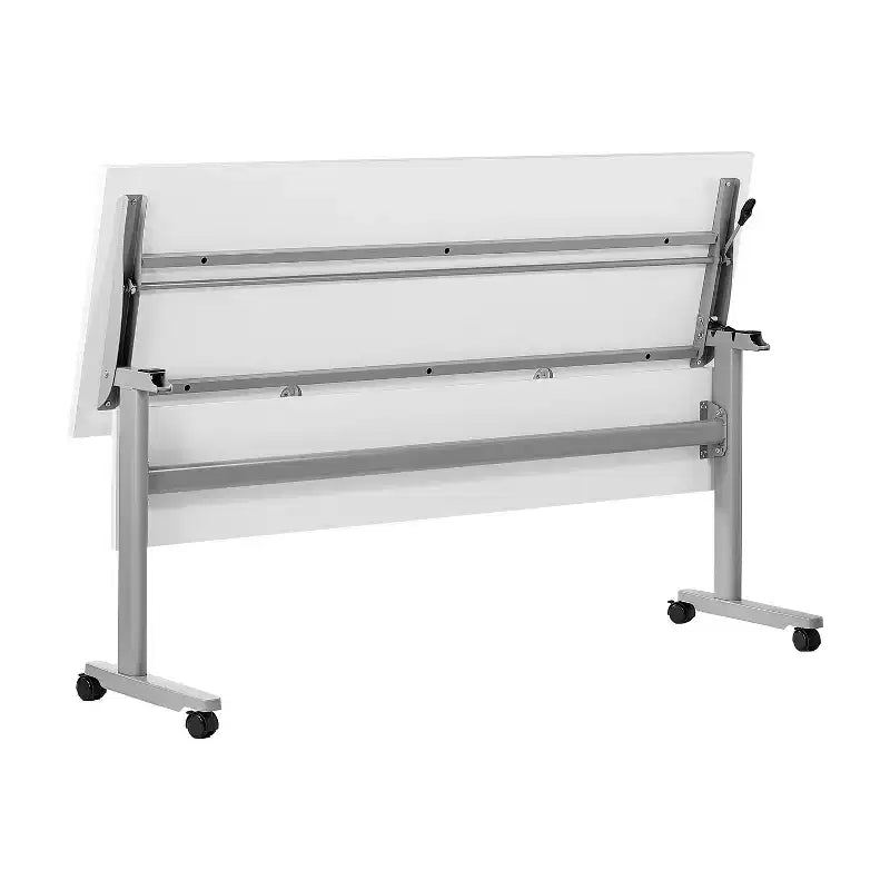 Tavolo per formazione Emma and Oliver impilabile con ribaltamento, resistente, con pannello privacy, gambe a T, piano del tavolo, struttura in metallo