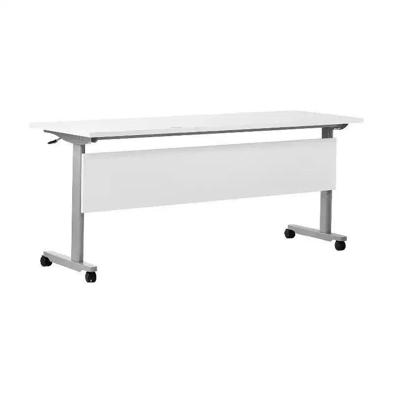 Tavolo per formazione Emma and Oliver impilabile con ribaltamento, resistente, con pannello privacy, gambe a T, piano del tavolo, struttura in metallo