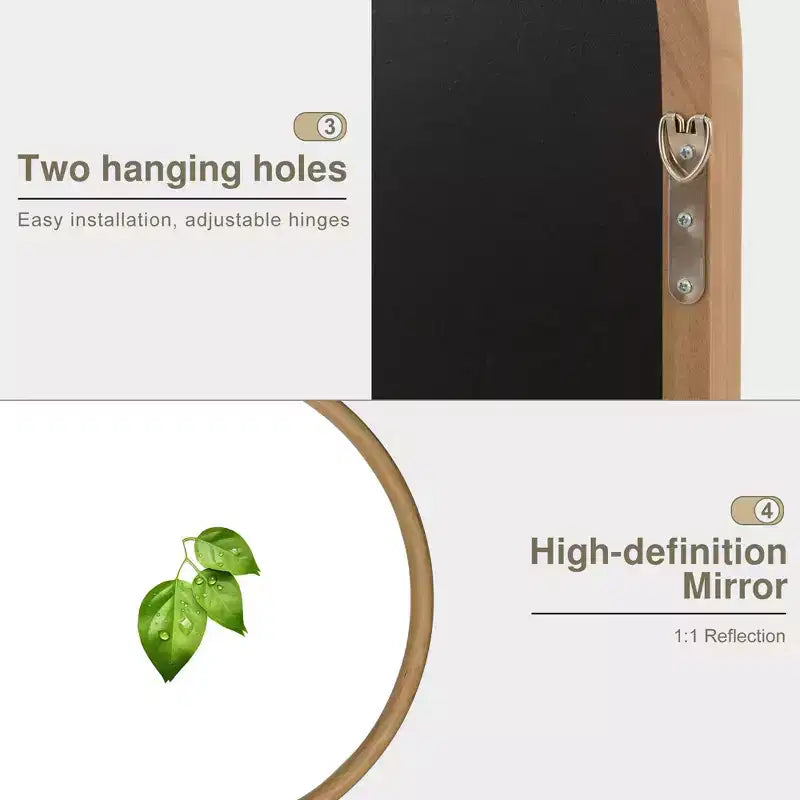 Specchio a Muro Decorativo in Legno Intagliato a Arco con Cornice Inferiore e Specchio Pensile in Rattan