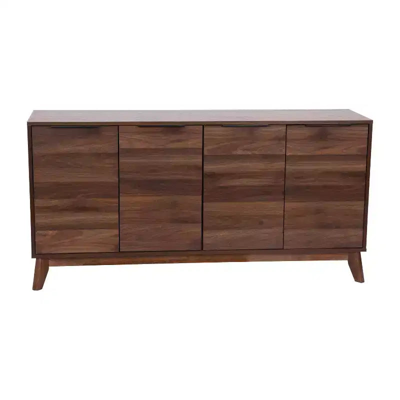 Madia in legno Emma e Oliver, stile Mid-Century Modern, con ante a chiusura ammortizzata, ripiani e gambe affusolate ed eleganti con pattini protettivi per il pavimento