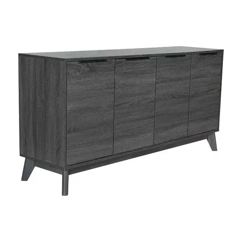 Madia in legno Emma e Oliver, stile Mid-Century Modern, con ante a chiusura ammortizzata, ripiani e gambe affusolate ed eleganti con pattini protettivi per il pavimento