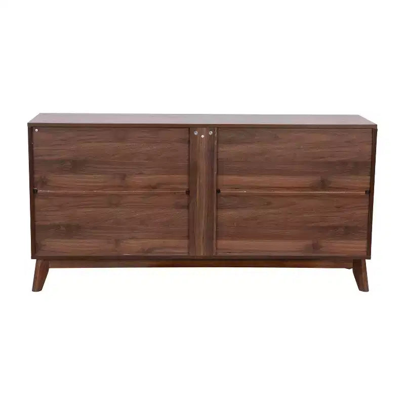 Madia in legno Emma e Oliver, stile Mid-Century Modern, con ante a chiusura ammortizzata, ripiani e gambe affusolate ed eleganti con pattini protettivi per il pavimento