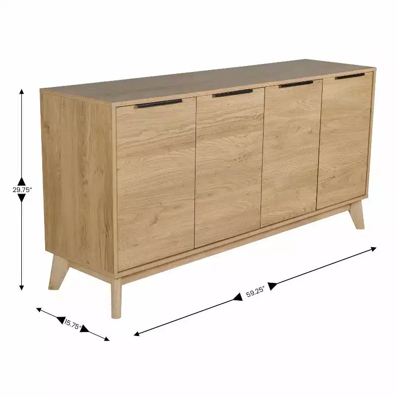 Madia in legno Emma e Oliver, stile Mid-Century Modern, con ante a chiusura ammortizzata, ripiani e gambe affusolate ed eleganti con pattini protettivi per il pavimento