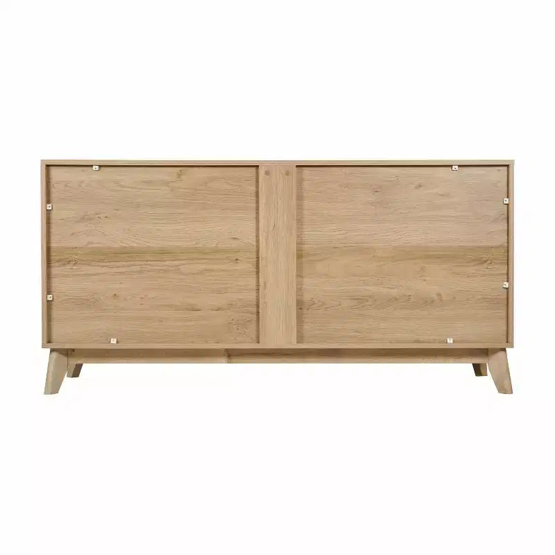 Madia in legno Emma e Oliver, stile Mid-Century Modern, con ante a chiusura ammortizzata, ripiani e gambe affusolate ed eleganti con pattini protettivi per il pavimento