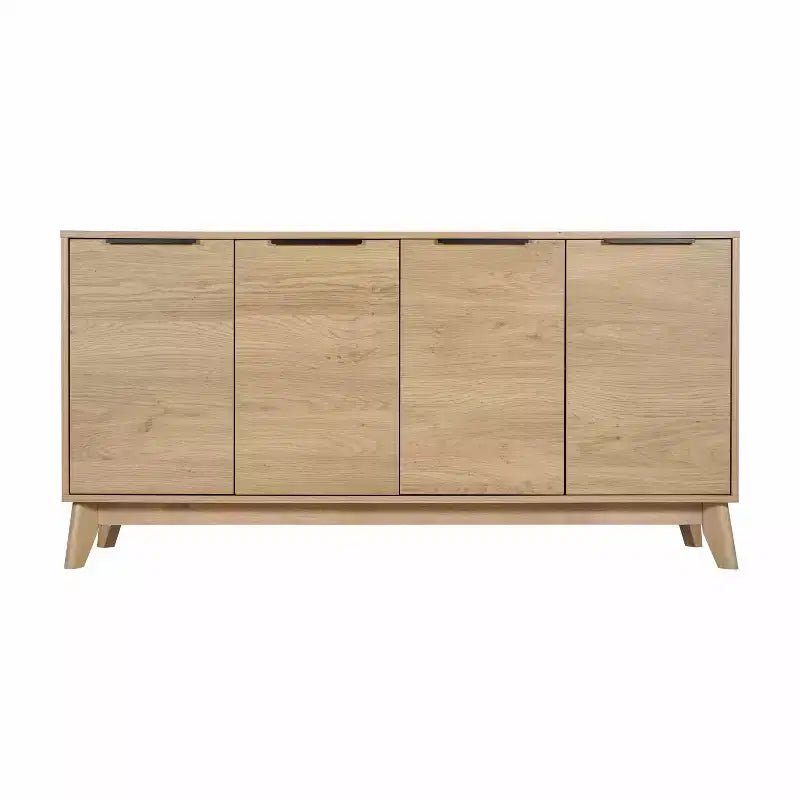 Madia in legno Emma e Oliver, stile Mid-Century Modern, con ante a chiusura ammortizzata, ripiani e gambe affusolate ed eleganti con pattini protettivi per il pavimento