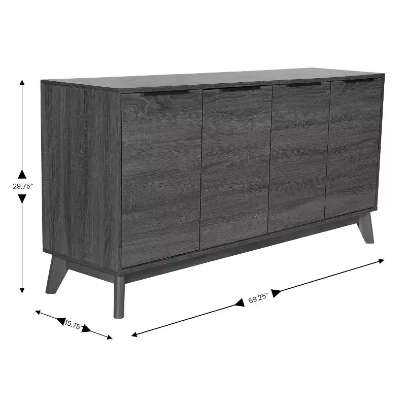 Madia in legno Emma e Oliver, stile Mid-Century Modern, con ante a chiusura ammortizzata, ripiani e gambe affusolate ed eleganti con pattini protettivi per il pavimento