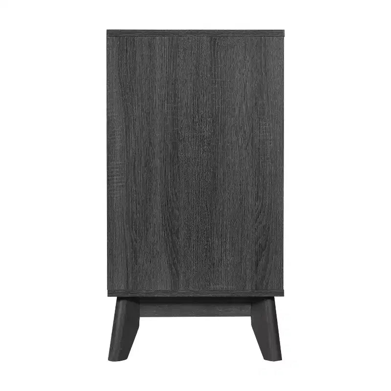 Madia in legno Emma e Oliver, stile Mid-Century Modern, con ante a chiusura ammortizzata, ripiani e gambe affusolate ed eleganti con pattini protettivi per il pavimento