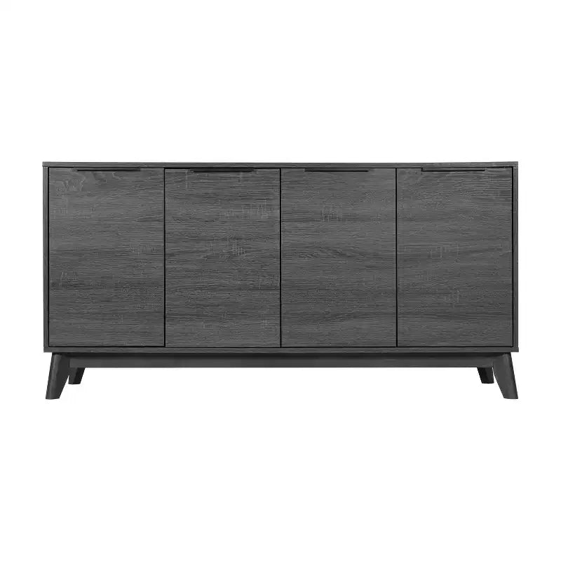 Madia in legno Emma e Oliver, stile Mid-Century Modern, con ante a chiusura ammortizzata, ripiani e gambe affusolate ed eleganti con pattini protettivi per il pavimento