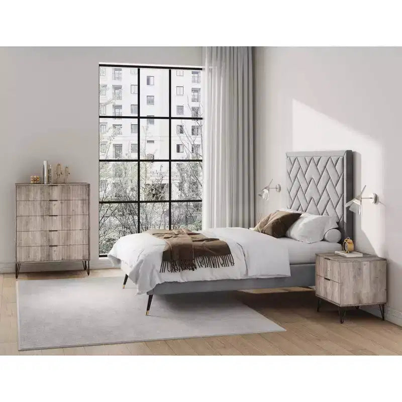 Manhattan Comfort Dumbo Set Comò Moderno a 5 Cassetti e Comodino a 2 Cassetti, 2 Pezzi