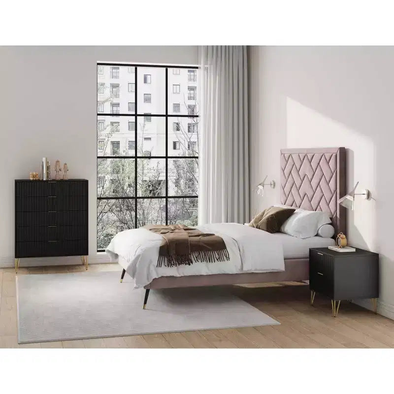 Manhattan Comfort Dumbo Set Comò Moderno a 5 Cassetti e Comodino a 2 Cassetti, 2 Pezzi