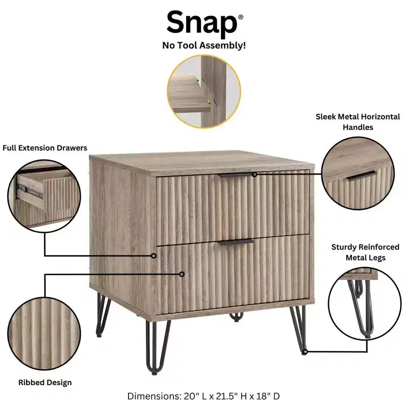 Manhattan Comfort Dumbo Set Comò Moderno a 5 Cassetti e Comodino a 2 Cassetti, 2 Pezzi