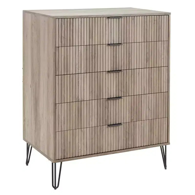 Manhattan Comfort Dumbo Set Comò Moderno a 5 Cassetti e Comodino a 2 Cassetti, 2 Pezzi