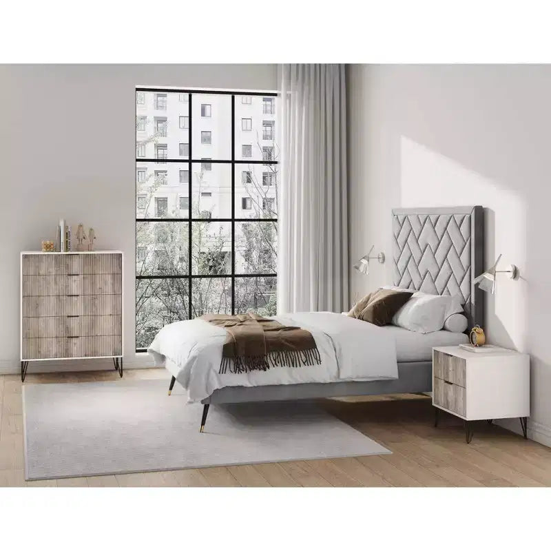 Manhattan Comfort Dumbo Set Comò Moderno a 5 Cassetti e Comodino a 2 Cassetti, 2 Pezzi