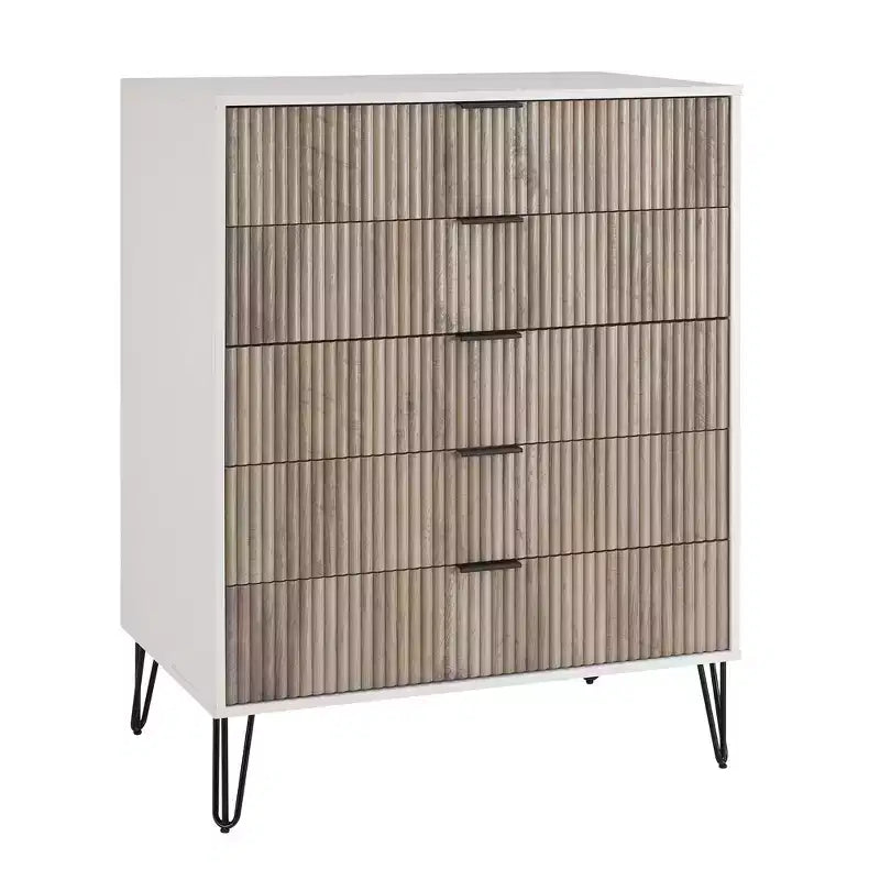 Manhattan Comfort Dumbo Set Comò Moderno a 5 Cassetti e Comodino a 2 Cassetti, 2 Pezzi