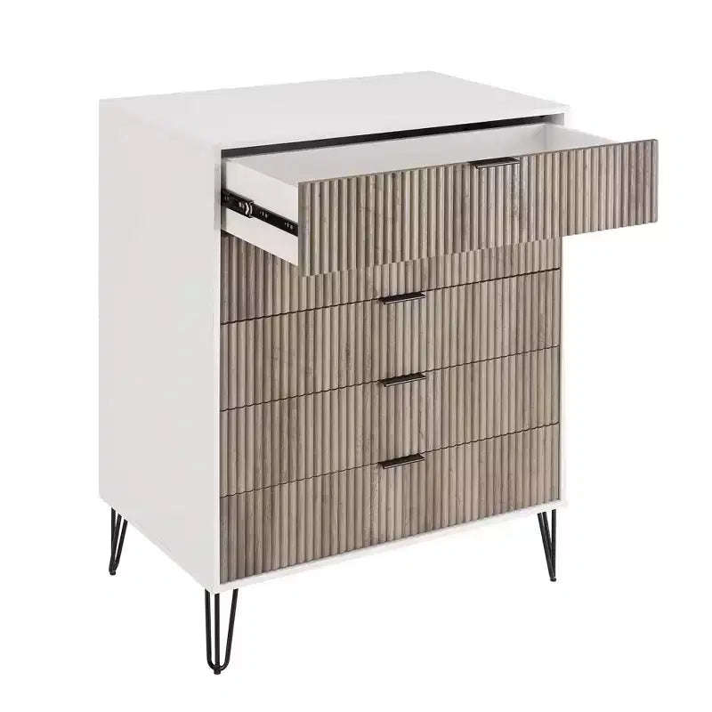 Manhattan Comfort Dumbo Set Comò Moderno a 5 Cassetti e Comodino a 2 Cassetti, 2 Pezzi