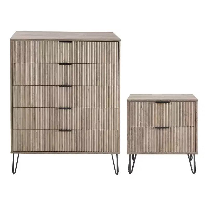 Manhattan Comfort Dumbo Set Comò Moderno a 5 Cassetti e Comodino a 2 Cassetti, 2 Pezzi