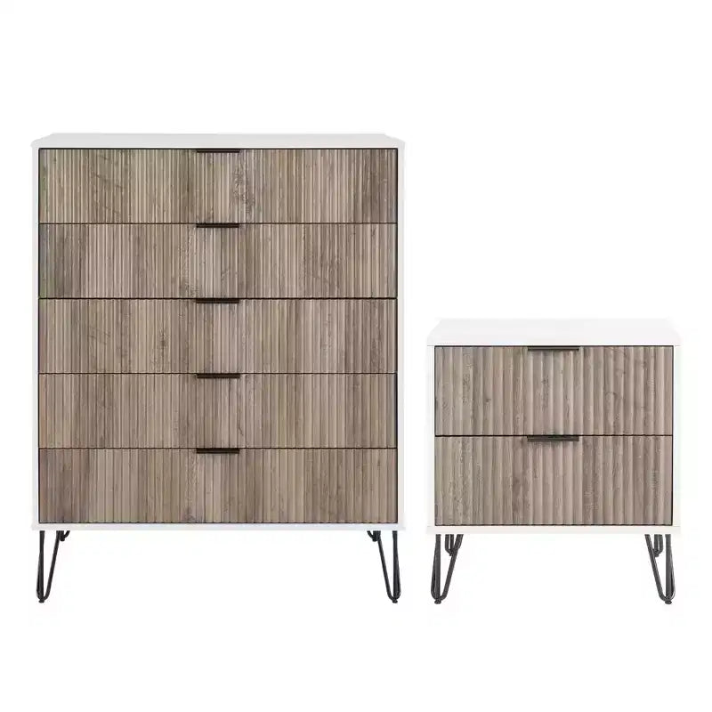 Manhattan Comfort Dumbo Set Comò Moderno a 5 Cassetti e Comodino a 2 Cassetti, 2 Pezzi