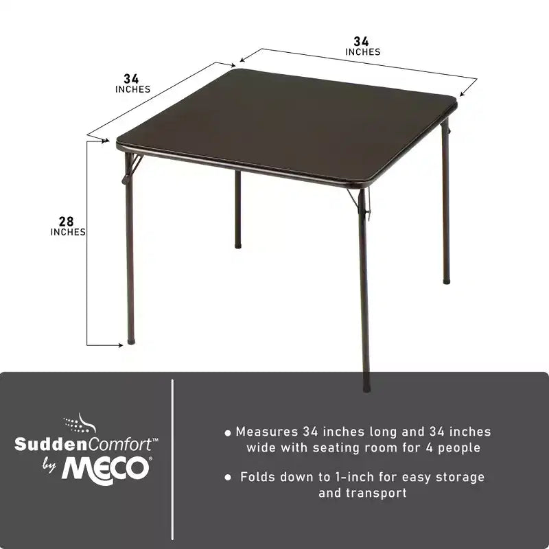 Tavolo da gioco/pranzo quadrato pieghevole in metallo da 34 x 34 pollici